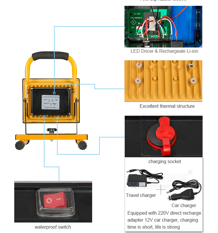 Waterproof outdoor ip65 portable rechargeable 20w led flood light