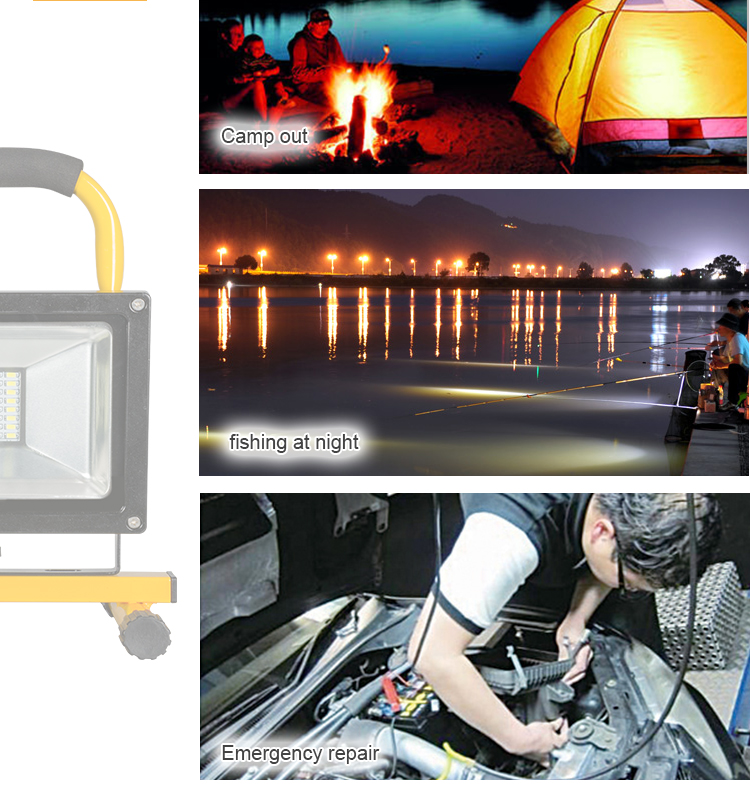 Waterproof outdoor ip65 portable rechargeable 20w led flood light